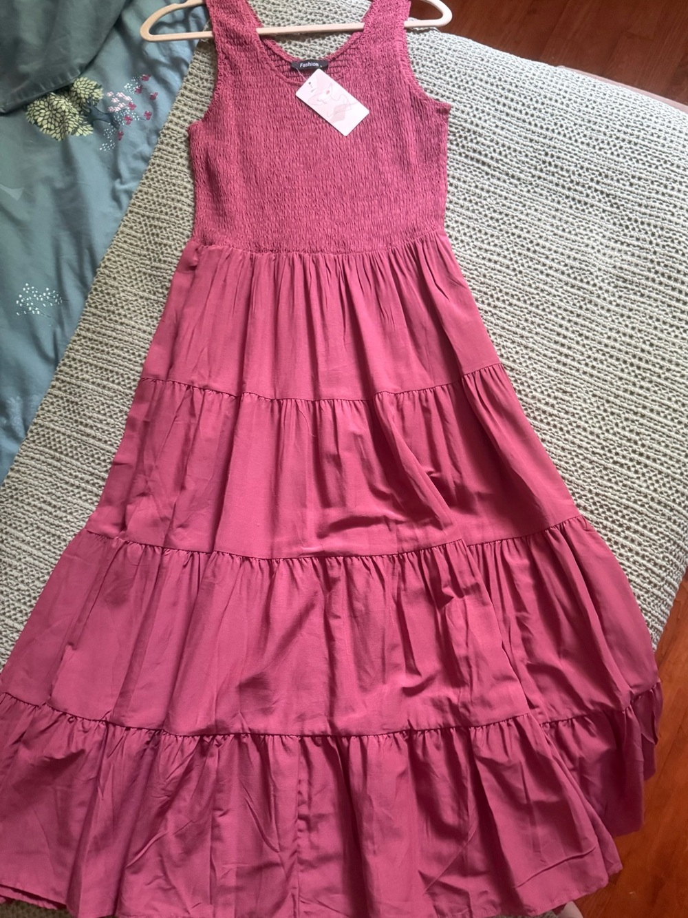 Women’s Smocked Tiered Maxi Dress - deep rose, large BNWT